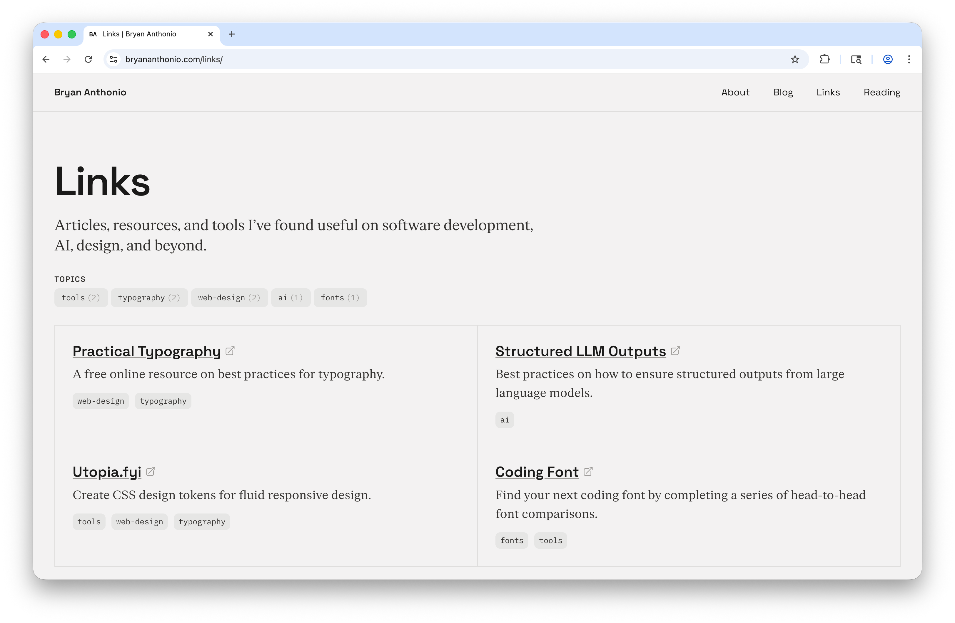 Design of the links page layout.