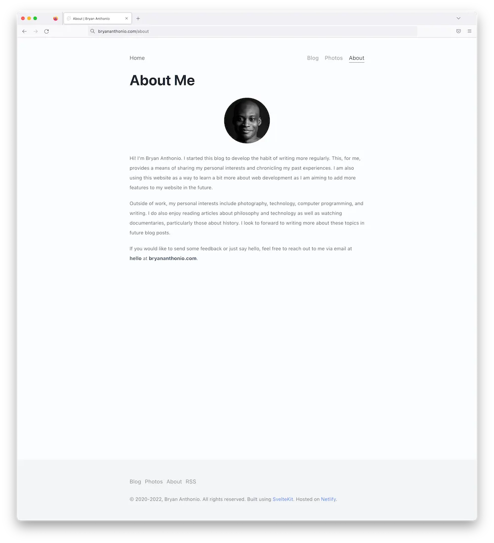New design of the about me page