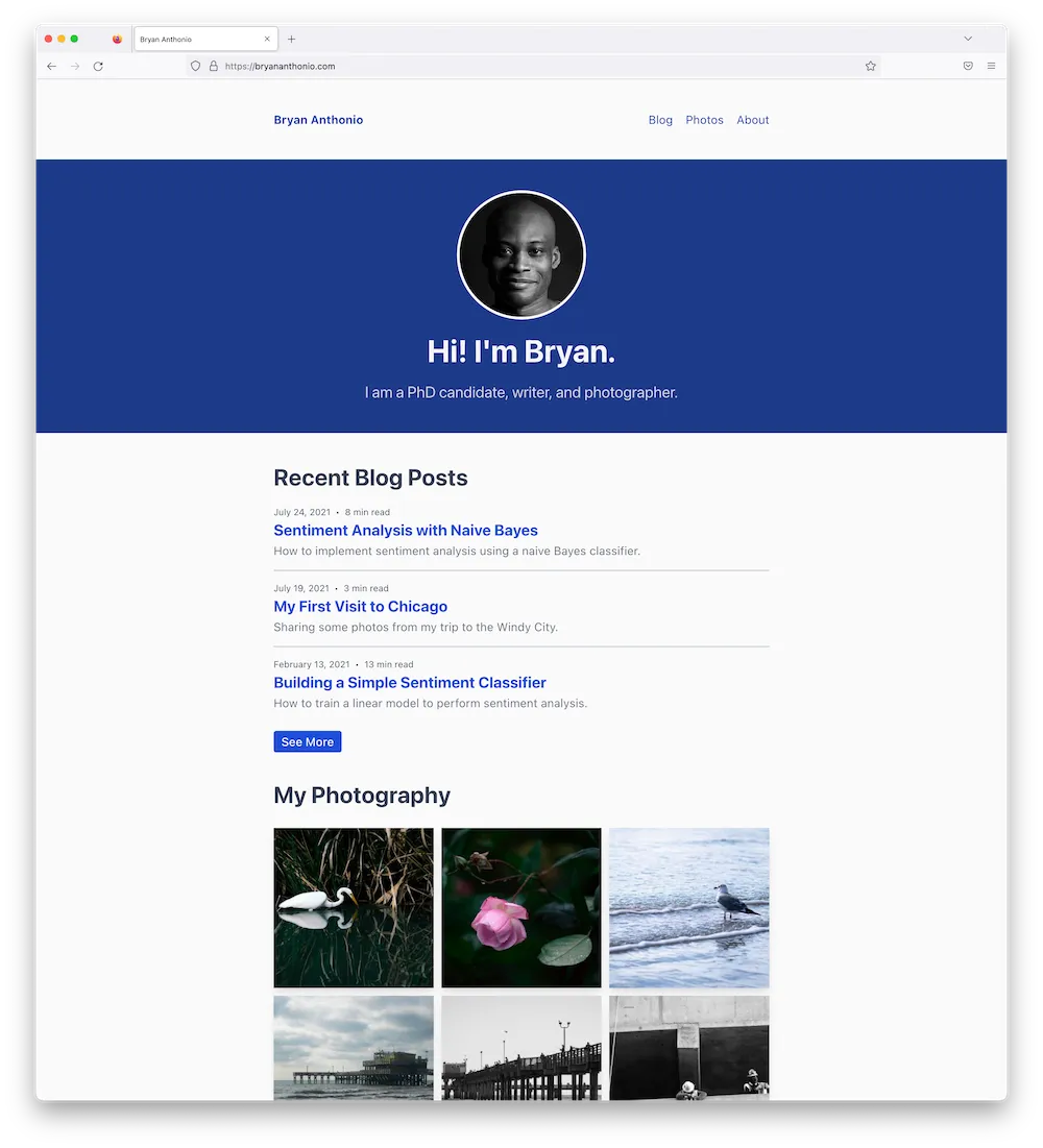 Old design of the home page